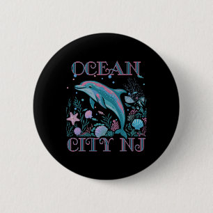 Ocean City Nj Dolfijn Kleurrijk Strand Souvenir Ronde Button 5,7 Cm