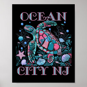 Ocean City Nj Schildpad Liefhebber Kleurrijke Stra Poster