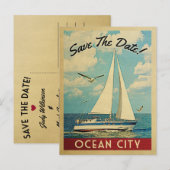 Ocean City Save the Date Sailboat Nautical Aankondigingskaart (Voorkant / Achterkant)