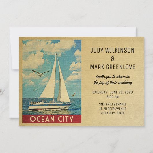 Ocean City Wedding Invitation Sailboat Kaart (Voorkant)