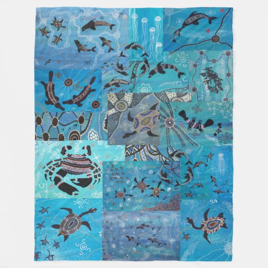 Ocean Collage Aboriginal Fleece Deken (Voorkant)