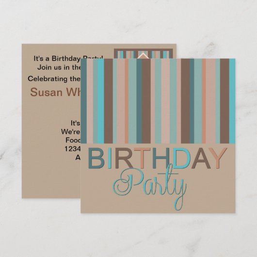 Ocean Colours Stripes Verjaardagsfeestje Uitnodigi Kaart (Voorkant / Achterkant)