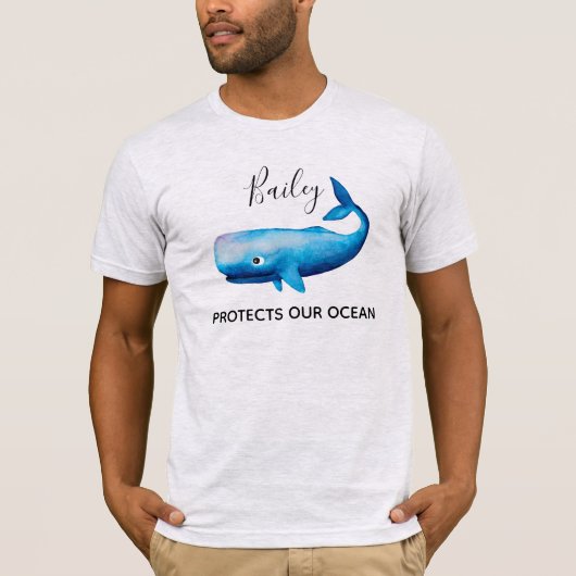 Ocean Conservation Waterverf Whale Zee Beach Name T-shirt (Voorkant)