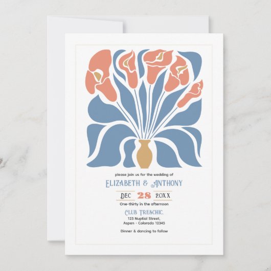 Ocean & Coral Sand Abstract Floral Boho Wedding Kaart (Voorkant)