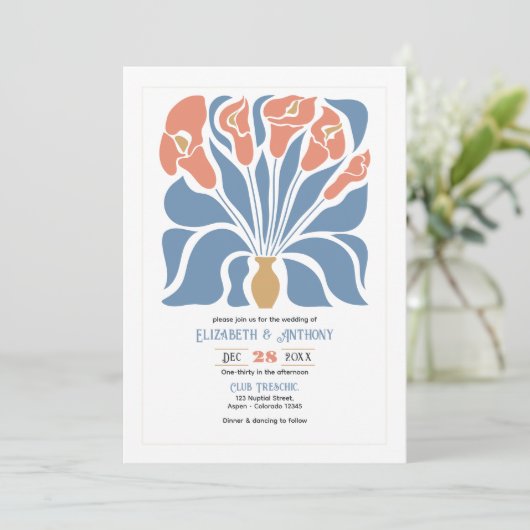 Ocean & Coral Sand Abstract Floral Boho Wedding Kaart (Staand voorkant)