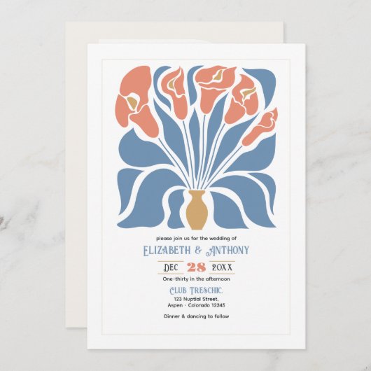 Ocean & Coral Sand Abstract Floral Boho Wedding Kaart (Voorkant / Achterkant)