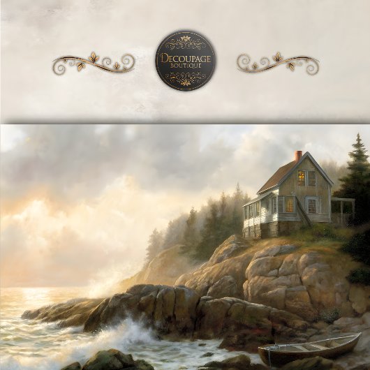 Ocean Cottage On Rocky Cliff Decoupage Tissuepapier