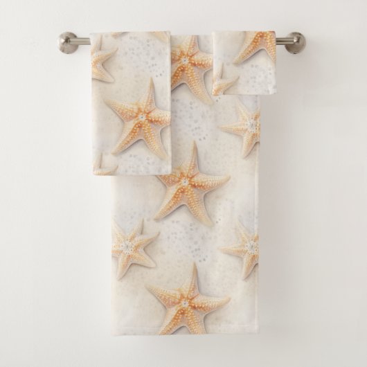 Ocean Cream Peach Beach Starfish Bad Handdoek (Insitu)