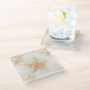 Ocean Cream Peach Beach Starfish Glazen Onderzetter