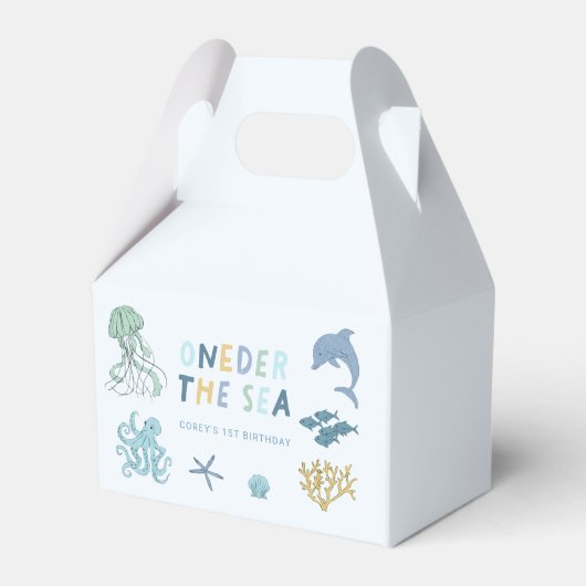 Ocean Creature Blue 1st Birthday Party Bedankdoosjes (Voorkant Zijde)