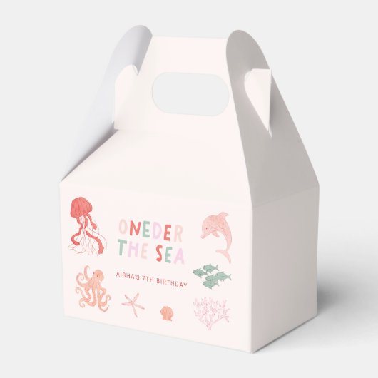 Ocean Creature Roze 1e verjaardagsfeestje Bedankdoosjes (Voorkant Zijde)