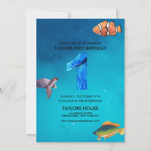 Ocean Creatures 1e verjaardagsfeestje Kaart (Voorkant)