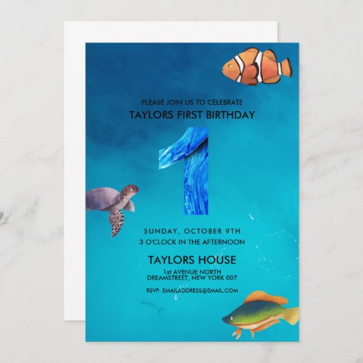 Ocean Creatures 1e verjaardagsfeestje Kaart (Voorkant / Achterkant)