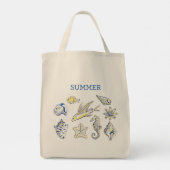 Ocean creatures blue and yellow tote bag (Achterkant)