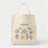 Ocean creatures blue and yellow tote bag (Voorkant)