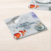 Ocean Creatures Kids Verjaardagsfeestje Blauw Kartonnen Onderzetters (Schuin)
