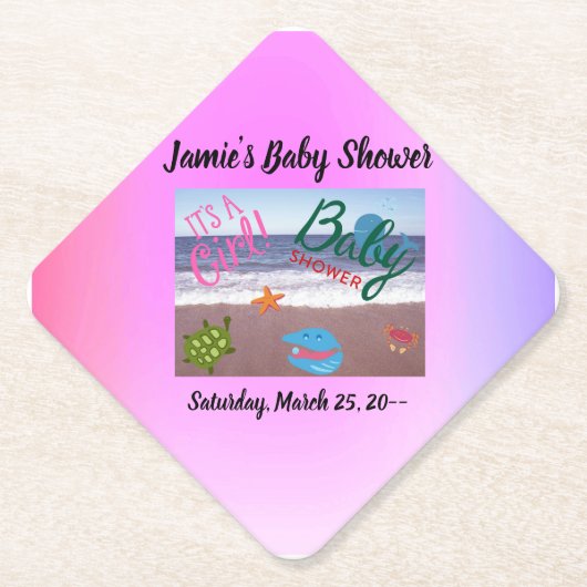 Ocean Critters Baby Girl Shower Kartonnen Onderzetters (Voorkant)