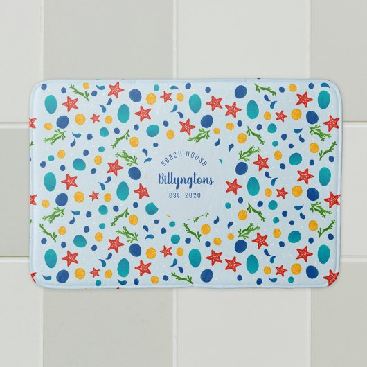 Ocean custom familienaam strandhuis zee collage badmat