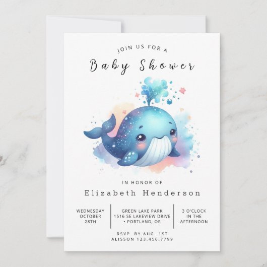 Ocean Custom Whale Baby shower Kaart (Voorkant)