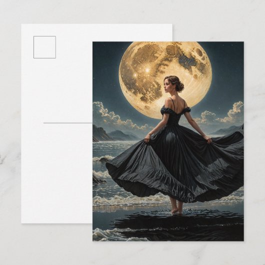 Ocean Dance Under the Moon Vrouw in zwarte jurk Briefkaart (Voorkant / Achterkant)