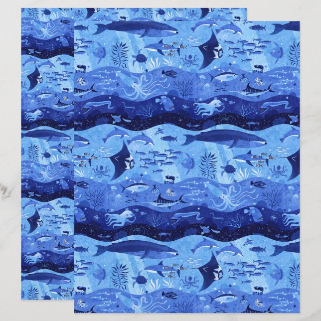 Ocean Depth Zones - Marine Animals Scrapbook Paper (Voorkant / Achterkant)
