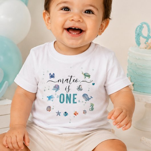 Ocean Dier Eén Aangepaste Naam 1e Verjaardag Kinder Shirts