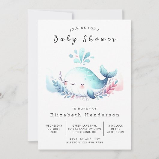 Ocean Digital Whale Baby shower Kaart (Voorkant)