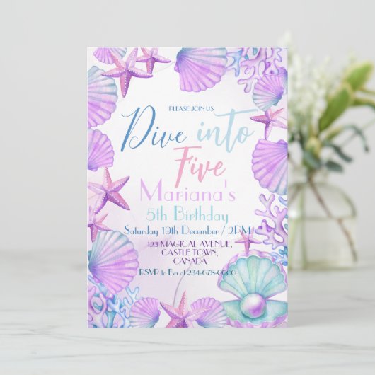 Ocean Dive in vijf meisjes verjaardagsfeestje Kaart (Staand voorkant)