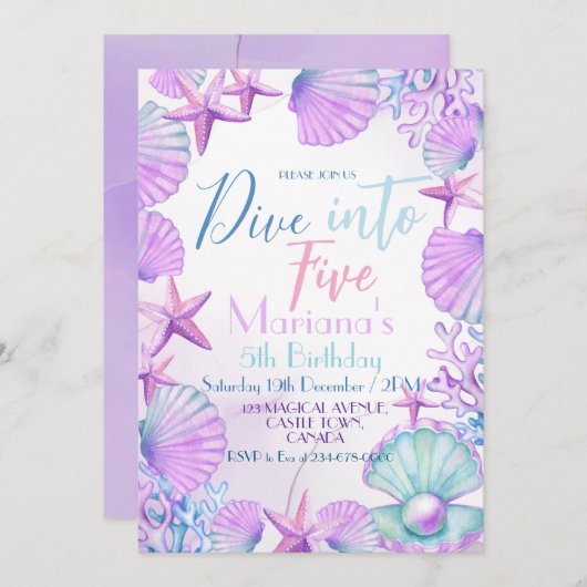 Ocean Dive in vijf meisjes verjaardagsfeestje Kaart (Voorkant / Achterkant)