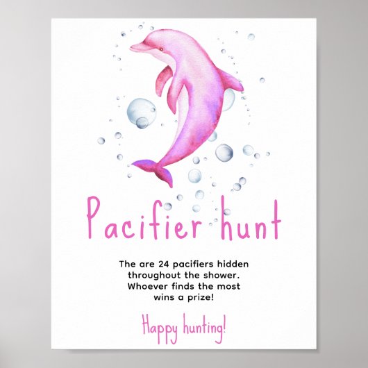 Ocean dolfijn - Fopspeenjacht spel baby shower Poster (Voorkant)