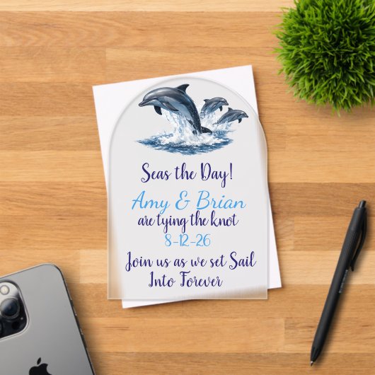 Ocean Dolphin Wedding Invite Seas the Day Acryl Uitnodigingen (Insitu (Uitnodiging))