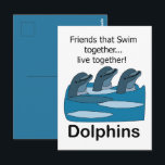 Ocean Dolphins Marine Mammal Friendship  Briefkaart<br><div class="desc">Ocean Dolphins Marine Mammal Friendship Postcard originally designed by Nisha Prabhu. The Ocean Dolphins Marine Mammal Friendship Postcard features a stunning scene of playful dolphins swimming through the vibrant ocean waters. The postcard exudes a sense of friendship, joy, and connection with marine life. Perfect for sending warm wishes, sharing your...</div>