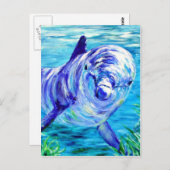 Ocean Dolphins Painting Dolphin Onderwater Afbeeld Briefkaart (Voorkant / Achterkant)