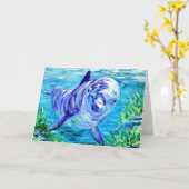 Ocean Dolphins Painting Dolphin Onderwater Afbeeld Kaart (Gele Bloem)