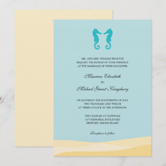 Ocean Double Seahorse Wedding Invitations Kaart (Voorkant / Achterkant)