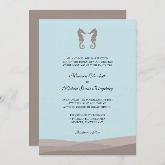 Ocean Double Seahorse Wedding Invitations Kaart (Voorkant / Achterkant)