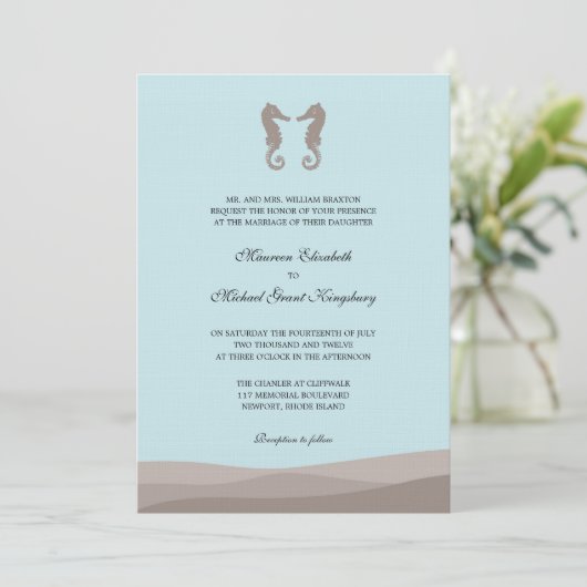 Ocean Double Seahorse Wedding Invitations Kaart (Staand voorkant)