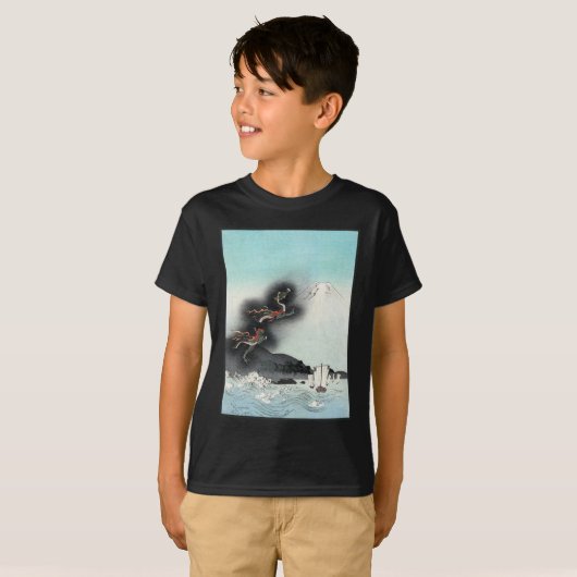 Ocean Dragon Rising to Mt. Fuji HOKUSAI Ukiyo-e T-shirt (Voorkant volledig)