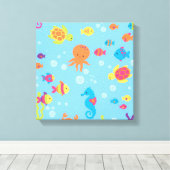 Ocean Dreams Turtle and Fish Canvas Print (Insitu (Houten vloer))