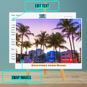 Ocean Drive bij Nacht in Miami Beach Briefkaart