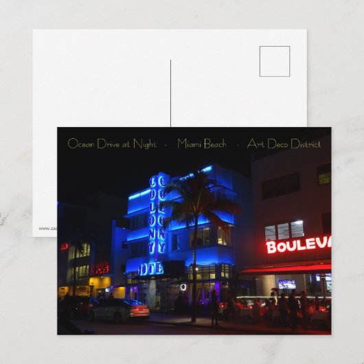 Ocean Drive Miami Beach Art Deco District at Night Briefkaart (Voorkant / Achterkant)