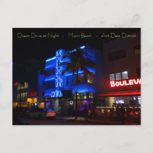 Ocean Drive Miami Beach Art Deco District at Night Briefkaart