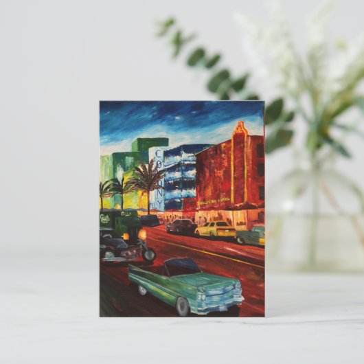 Ocean Drive Miami met Mint Cadillac Briefkaart (Staand voorkant)