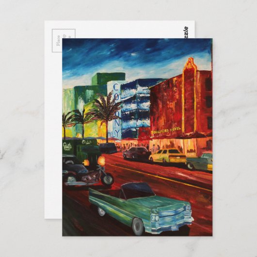 Ocean Drive Miami met Mint Cadillac Briefkaart (Voorkant / Achterkant)