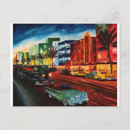 Ocean Drive Miami met Mint Cadillac Briefkaart (Voorkant)
