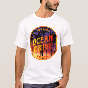Ocean Drive, Miami, Sunset Palm-bomen in Florida T-shirt