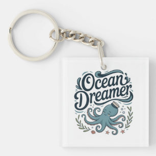 Ocean Dromer Schattige Kleine Octopus met Zee-elem Sleutelhanger