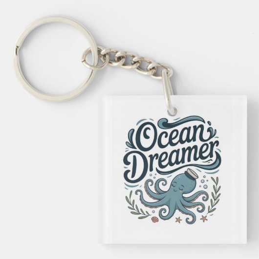 Ocean Dromer Schattige Kleine Octopus met Zee-elem Sleutelhanger (voorkant)