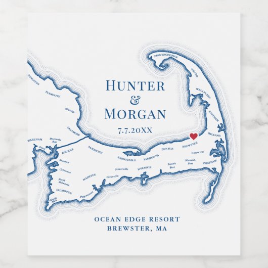 Ocean Edge Brewster Bestemming Bruiloft Wijn Etiket (Enkel label)