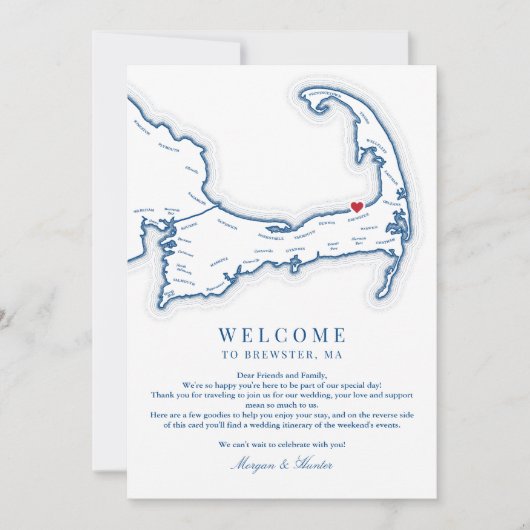 Ocean Edge Brewster MA Bruiloft Welkomstroute Bedankkaart (Voorkant)